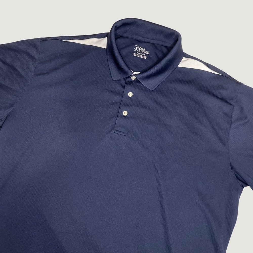 PGA Tour Mens XXL Navy Blue Short Sleeve Performance Golf Polo Shirt Textured